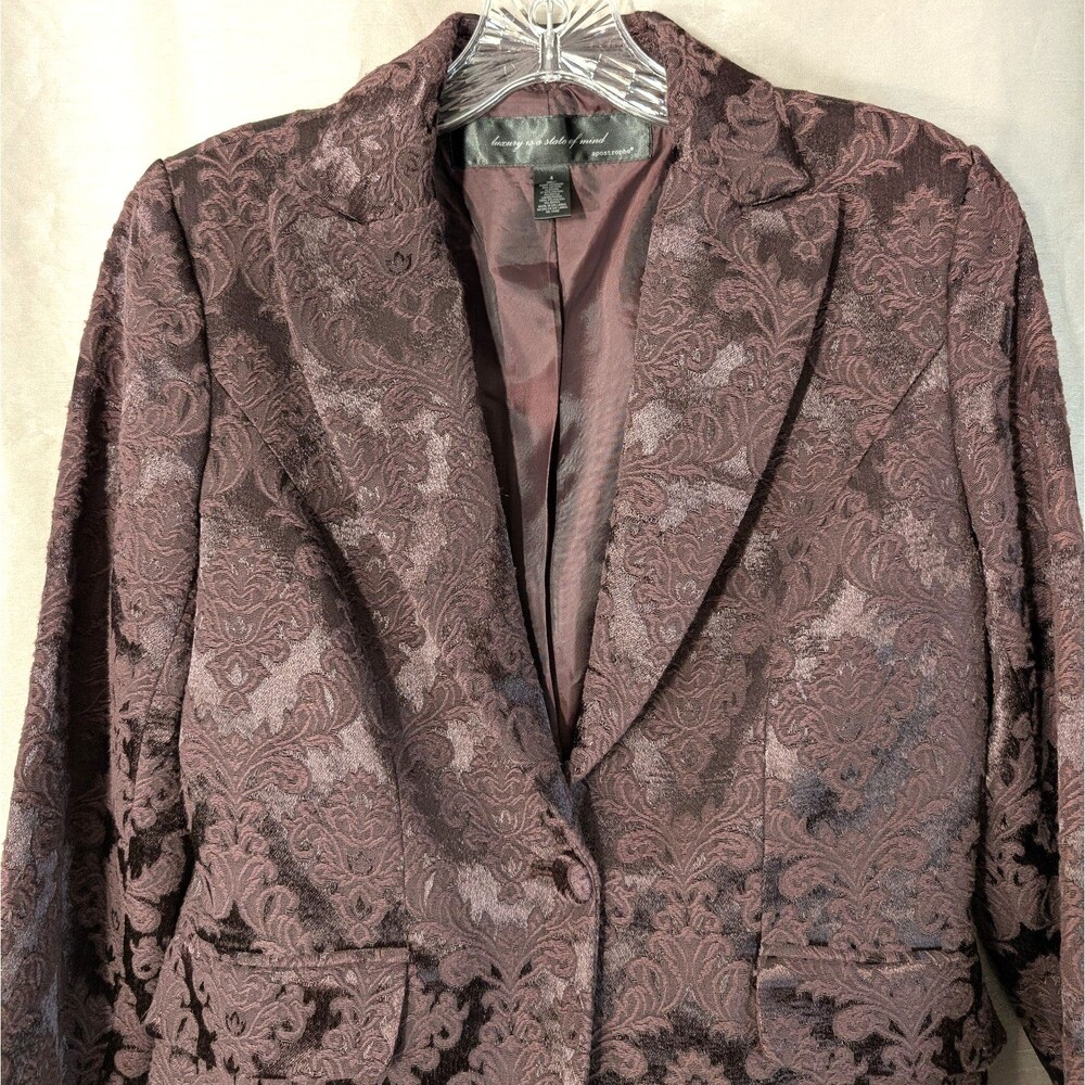 Apostrophe Women's Size 4 Brocade Satin Blazer Purple Whimsygoth Day to Evening - Picture 11 of 16